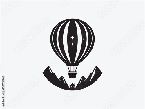 Hot Air Balloon Silhouette Floating in the Sky with Vintage Adventure and Travel-Inspired Design