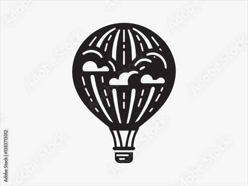 Hot Air Balloon Silhouette Floating in the Sky with Vintage Adventure and Travel-Inspired Design