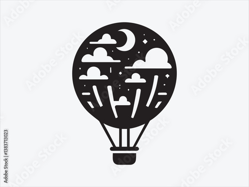 Hot Air Balloon Silhouette Floating in the Sky with Vintage Adventure and Travel-Inspired Design