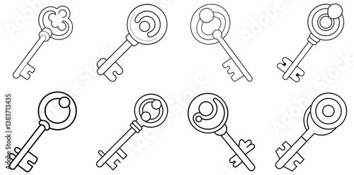Key Outline Coloring Book Page Line Art Drawing Set
