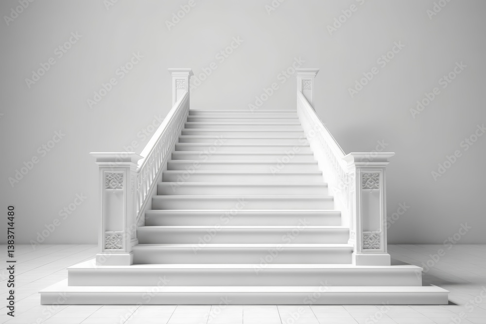 Fototapeta premium White stairway or stairs on white floor near white wall.