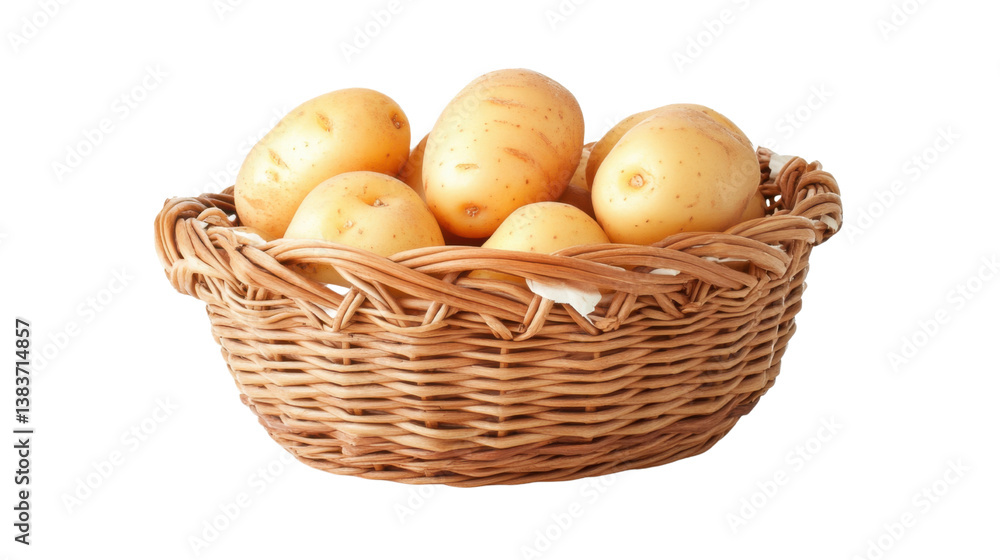 Potatoes in a Basket on White Background Fresh Organic Vegetables PNG Potatoes in a Basket on White Background Fresh Organic Vegetables PNG