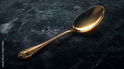 Solid gold spoon on dark, illustration