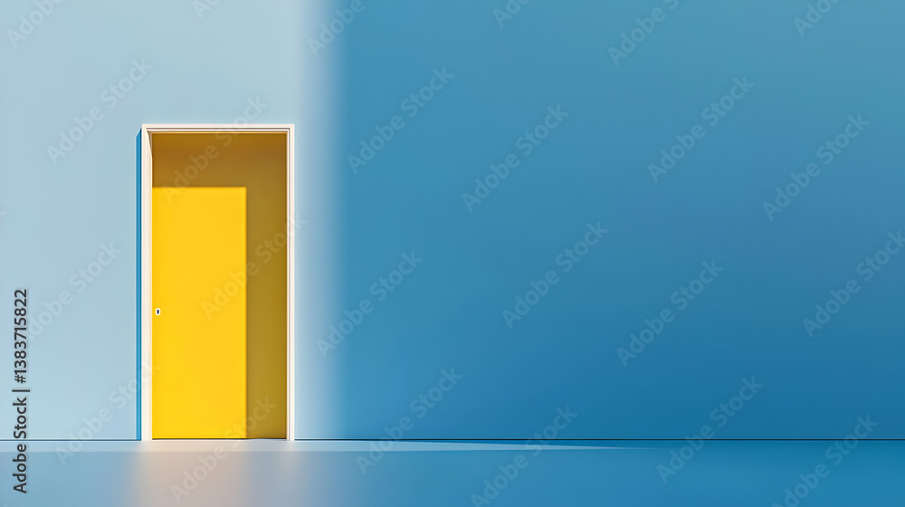 Empty Room With Yellow Door And Sunlight Empty Room With Yellow Door And Sunlight