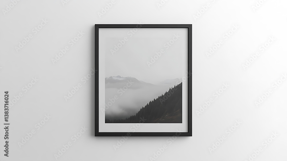 Fototapeta premium Square photo frame mockup hanging in white wall interior background
