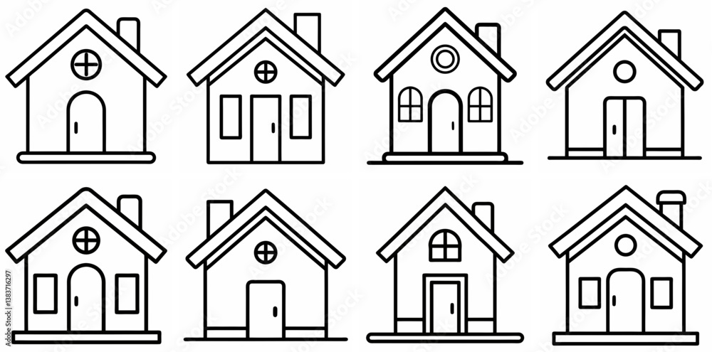 Little House Outline Coloring Book Page Line Art Drawing Set Little House Outline Coloring Book Page Line Art Drawing Set
