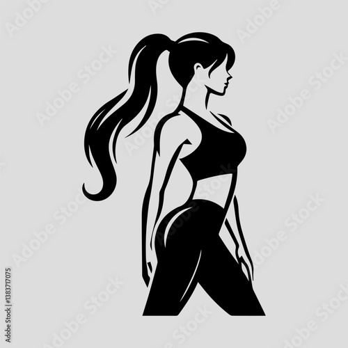 Sporty athletic woman in minimalist line art vector for health and wellness branding