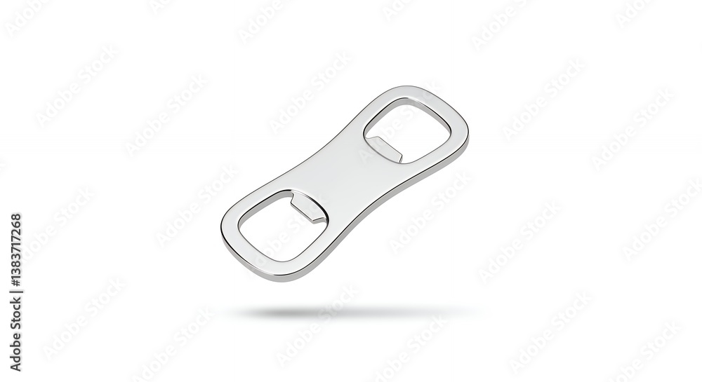 Modern bottle opener in shining silver, minimalist design for a clean presentation Modern bottle opener in shining silver, minimalist design for a clean presentation