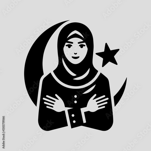 Minimalist vector logo of confident Muslim woman in hijab representing modest fashion style  