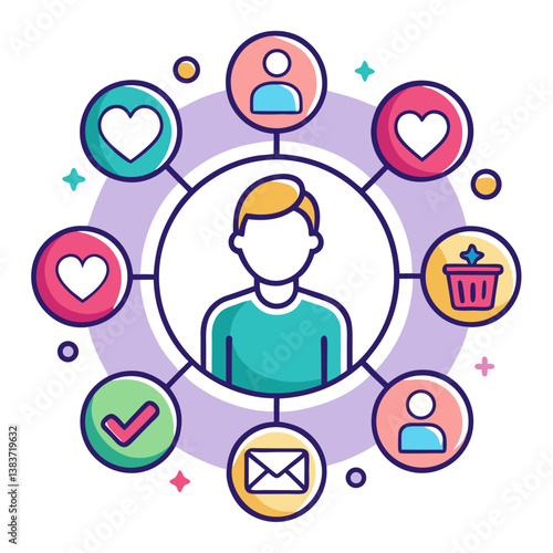 User Profile Interaction Icon for CRM, Engagement, and Social Preferences