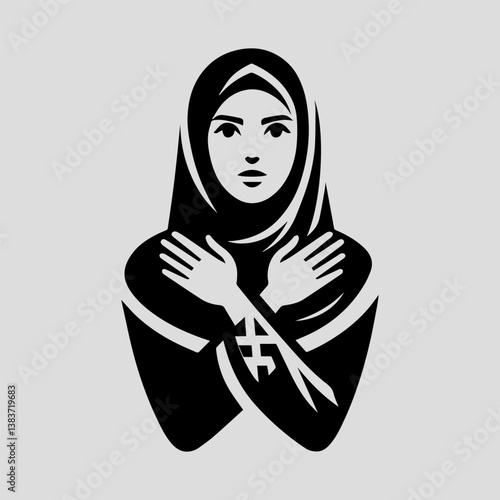 Confident Muslim woman in hijab minimalist vector logo for modest and elegant identity