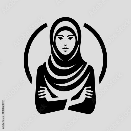 Minimalist hijabi woman vector logo symbolizing strength, modest fashion, and cultural pride