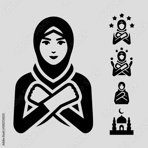 Minimalist hijabi woman vector logo symbolizing strength, modest fashion, and cultural pride
