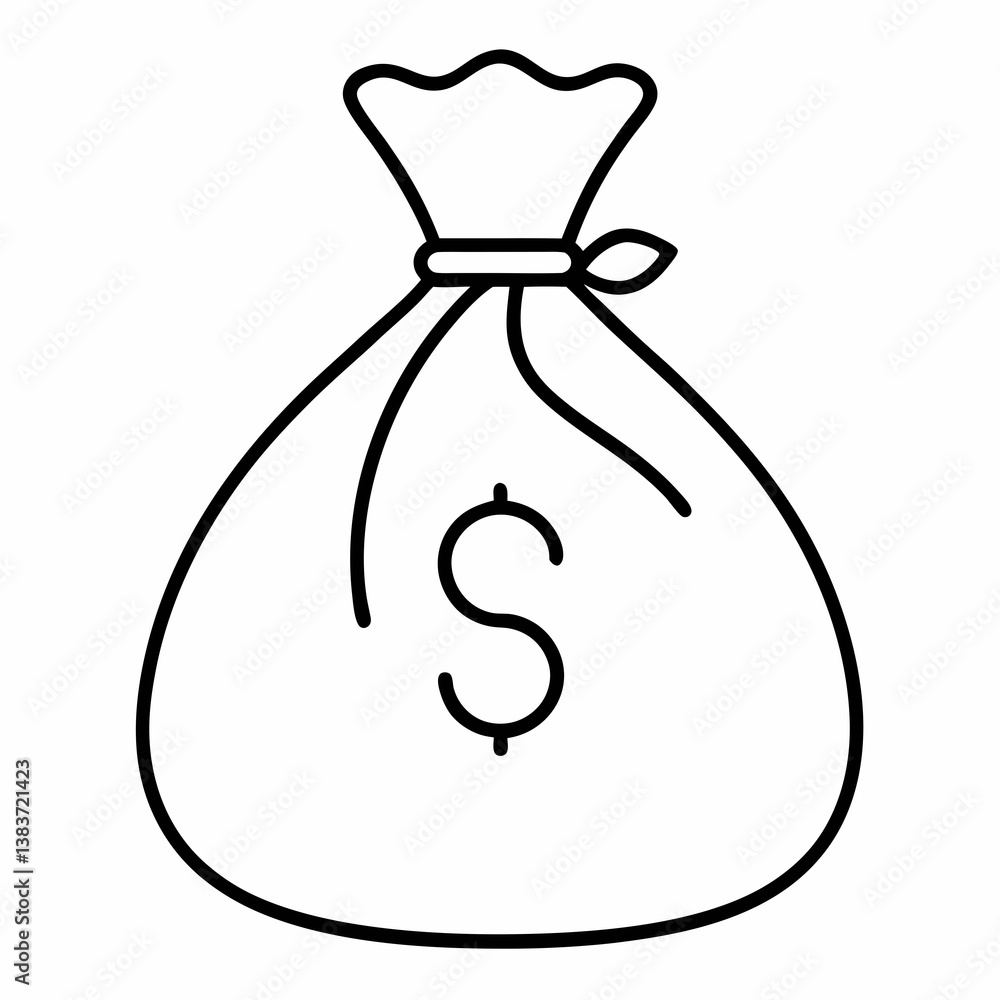 Money Bag Outline Vector – Line Art Drawing for Coloring Book Page on White Background Money Bag Outline Vector – Line Art Drawing for Coloring Book Page on White Background