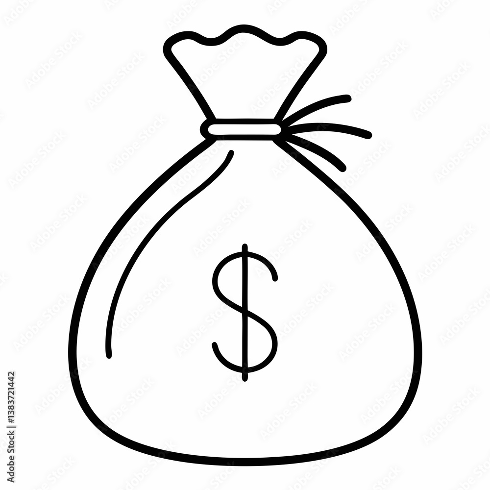 Money Bag Outline Vector – Line Art Drawing for Coloring Book Page on White Background Money Bag Outline Vector – Line Art Drawing for Coloring Book Page on White Background
