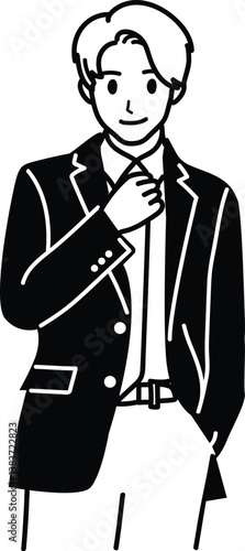 People Man handsome guy in suit customer profile picture cartoon line drawing black and white vector