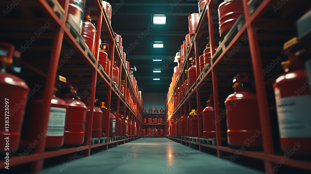 Fototapeta premium The warehouse contains fire extinguishers, fire protection