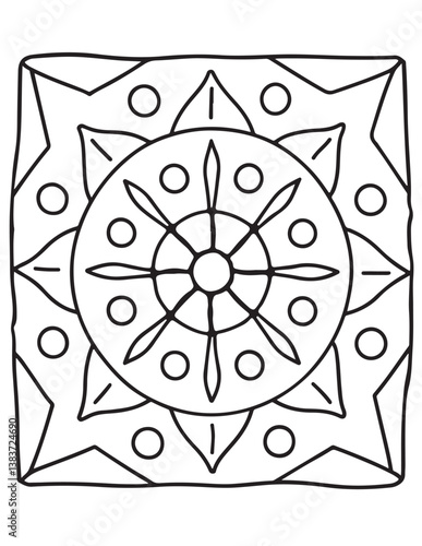 Simple mandala coloring pages, hand drawn vector illustration, bold & easy, coloring page, coloring book, line art, black and white, illustration, vector illustration, bold & easy coloring page