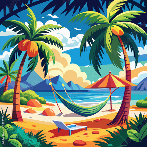 A beach vacation scene illustration