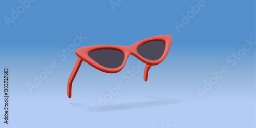 3D Stylized Red Cat-Eye Sunglasses - Vintage Retro Eyewear, Fashion Accessories, Vector Illustration