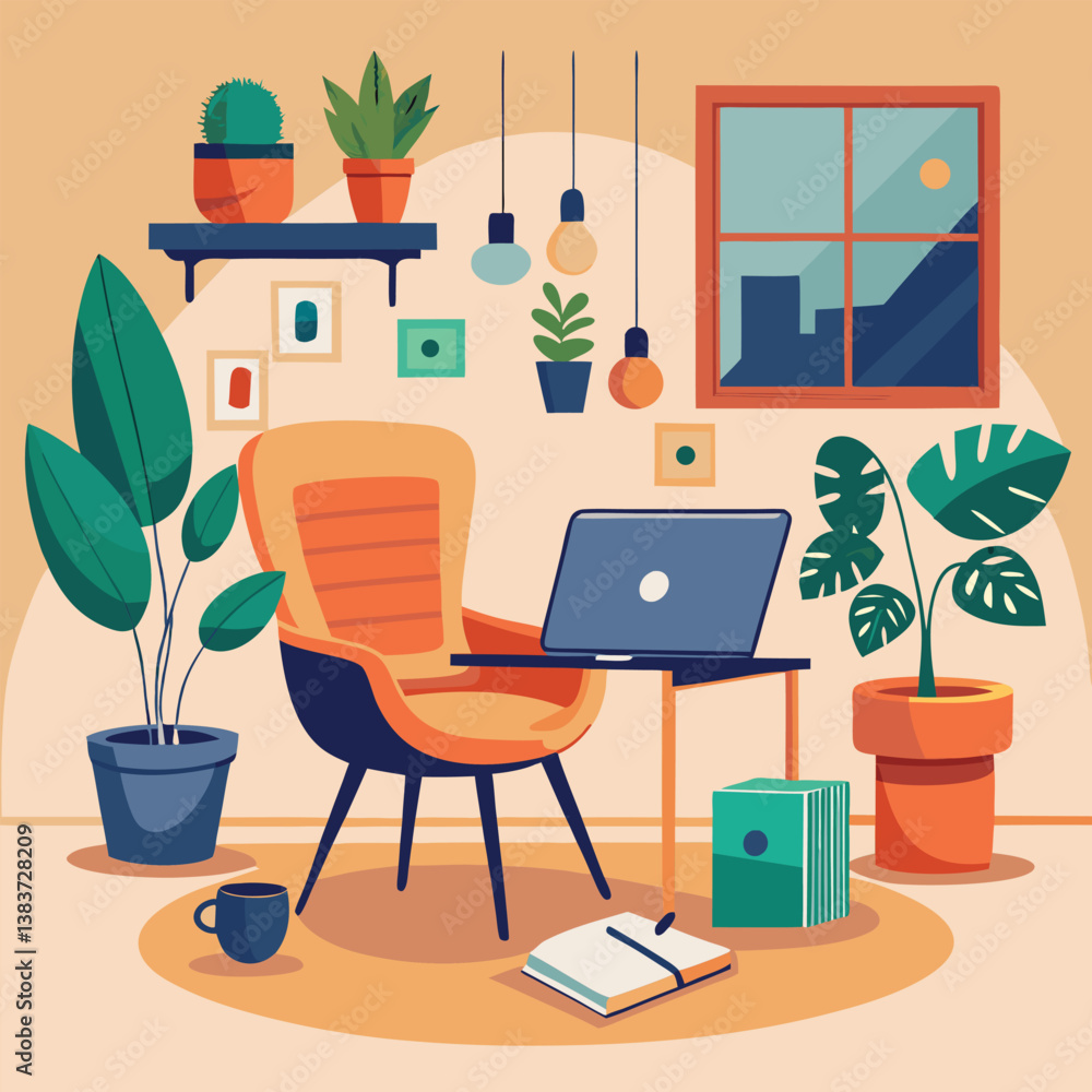 Fototapeta premium A cozy home office setup illustration