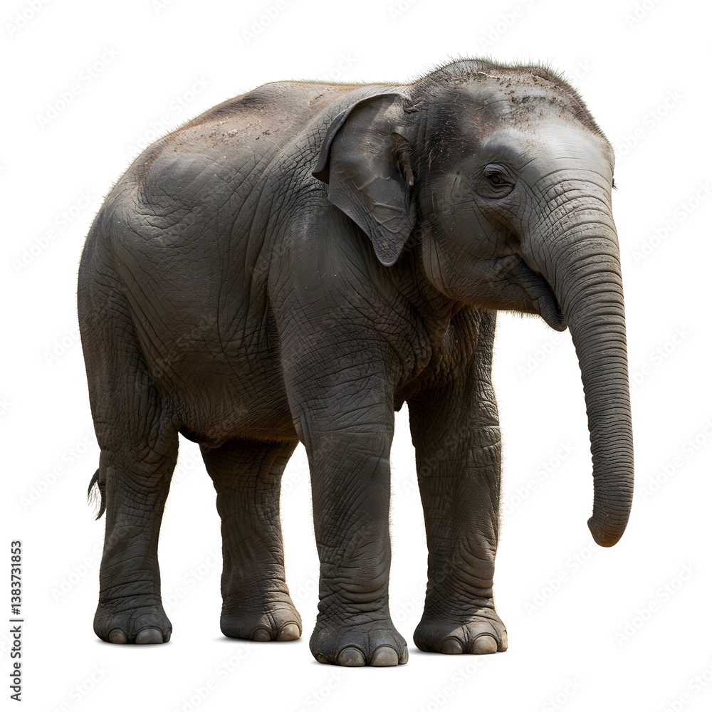 Obraz premium Young Asian Elephant Standing Isolated on White Background