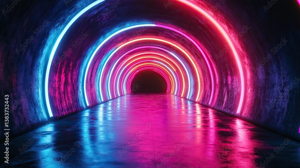 Abstract Background with Tunnel of Glowing Arcs in 3D Render Abstract Background with Tunnel of Glowing Arcs in 3D Render
