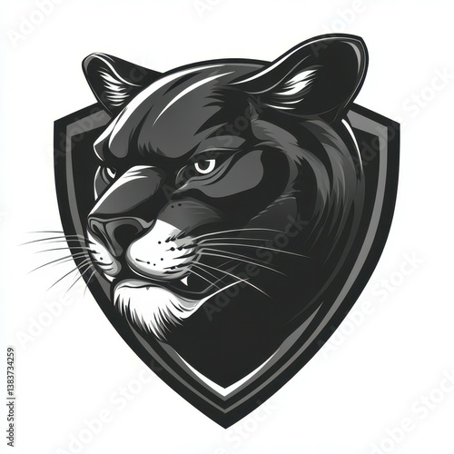 Powerful black panther illustration featuring a fierce expression on a shield background