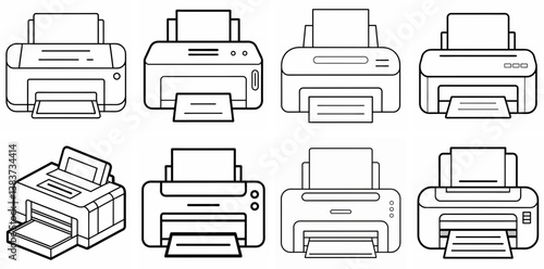 Printer Outline Vector – Line Art Drawing Set for Coloring Book Page on White Background