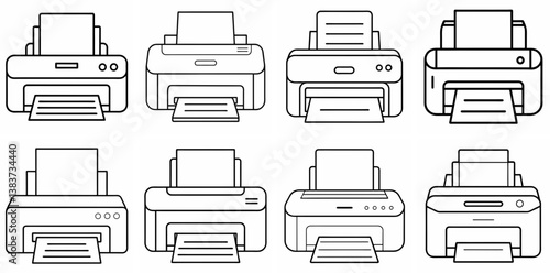 Printer Outline Vector – Line Art Drawing Set for Coloring Book Page on White Background