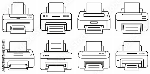 Printer Outline Vector – Line Art Drawing Set for Coloring Book Page on White Background