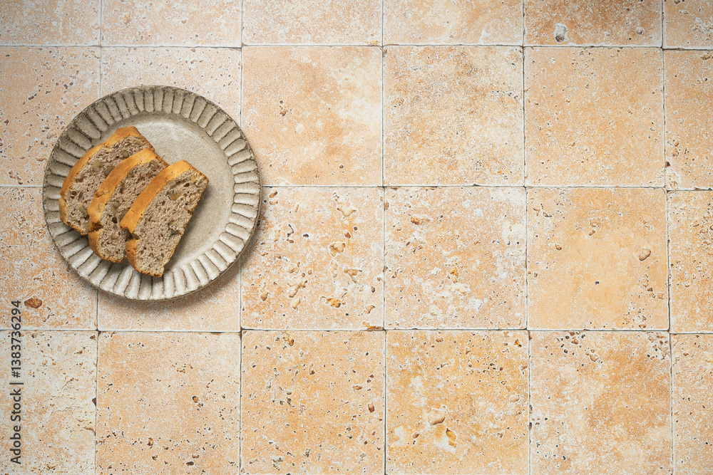 Simple toast with jam on beige rustic tile surface. Simple toast with jam on beige rustic tile surface.