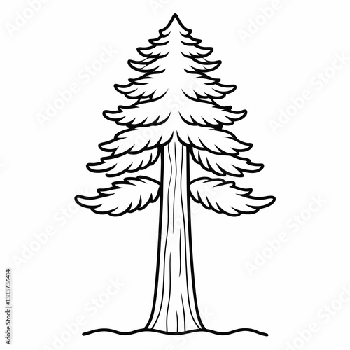 Redwood Tree Outline Vector – Line Art Drawing for Coloring Book Page on White Background