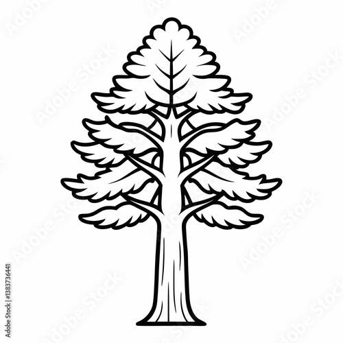 Redwood Tree Outline Vector – Line Art Drawing for Coloring Book Page on White Background