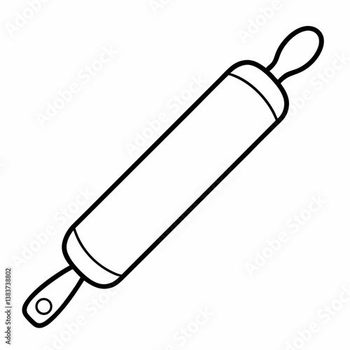 Rolling Pin Outline Vector – Line Art Drawing for Coloring Book Page on White Background
