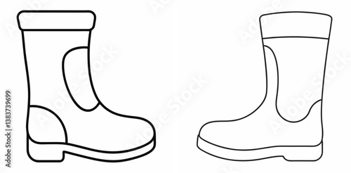 Rubber Boot Outline Vector – Line Art Drawing for Coloring Book Page on White Background