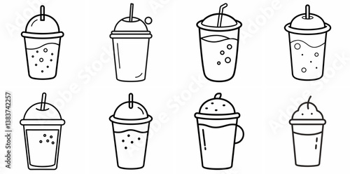 Simple Milk Tea Outline Vector Set – Line Art Drawing for Coloring Book Page on White Background