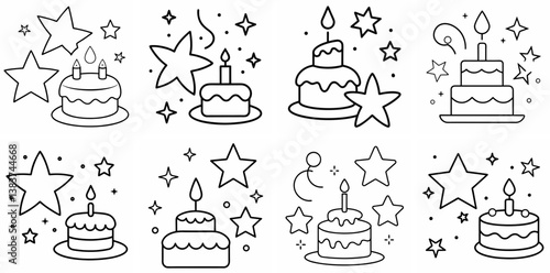 Stars Outline Vector Set – Line Art Drawing for Coloring Book Page on White Background