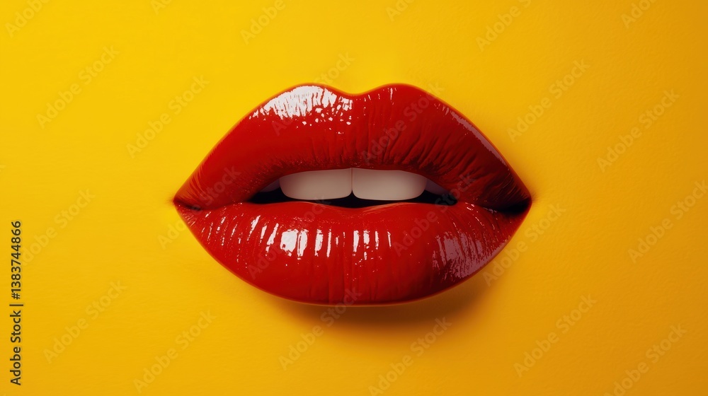 Red Lips Against Yellow Background: A Stunning Close-Up Red Lips Against Yellow Background: A Stunning Close-Up