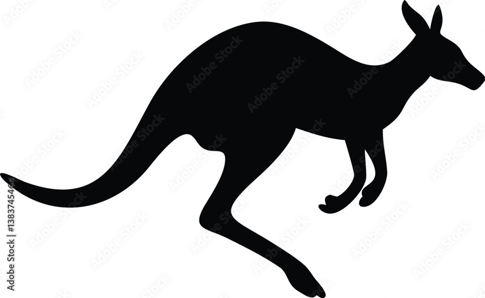Simple Black Silhouette of a Kangaroo in a Leaping Pose. Simple Black Silhouette of a Kangaroo in a Leaping Pose.