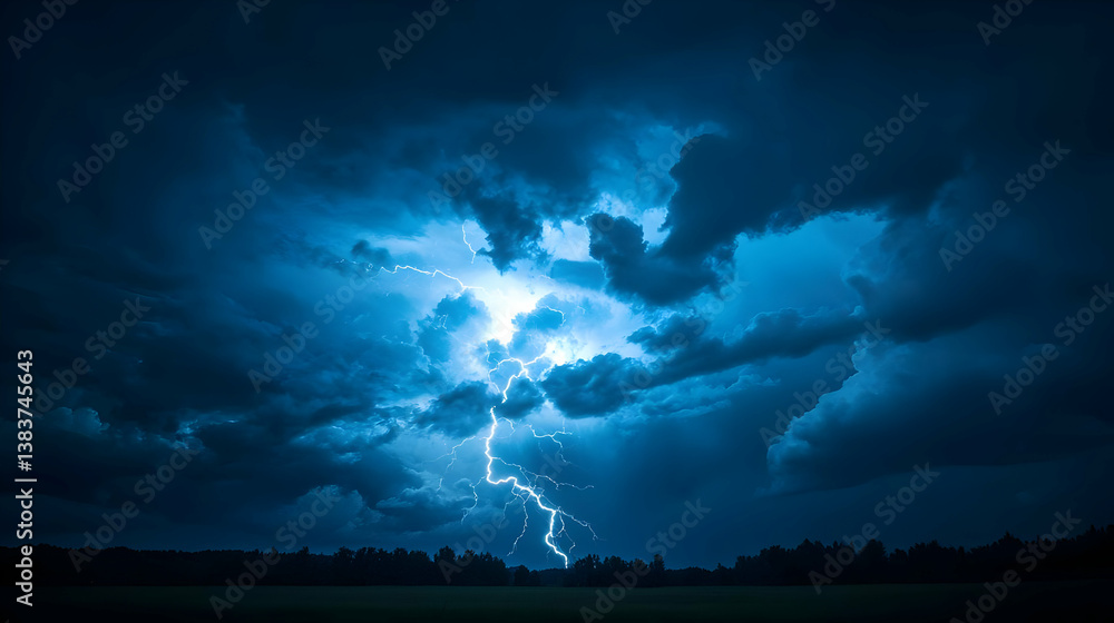 Fototapeta premium Dramatic Night Storm With Lightning