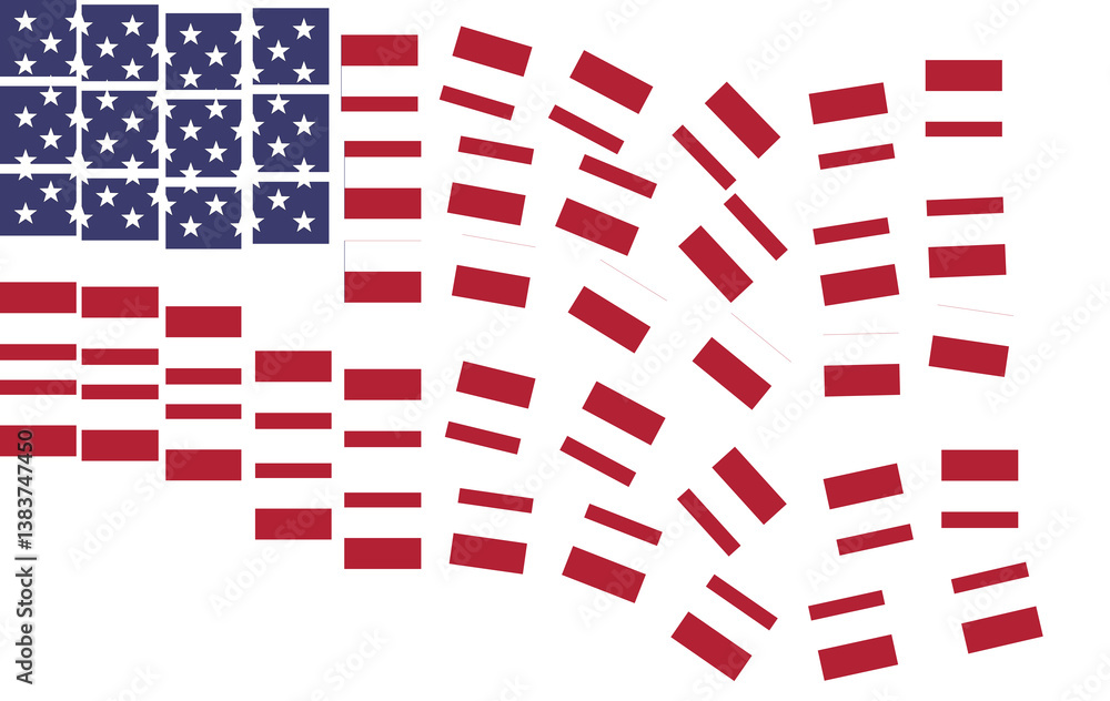 US flag with 50 states torn apart, USA flag crisis economy concept, American national flag in PNG isolated on transparent background