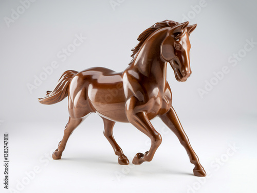 Brown horse sculpture in a dynamic pose