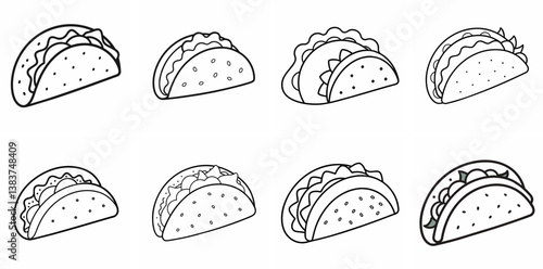 Tacos Outline Coloring Book Page Line Art Drawing Set