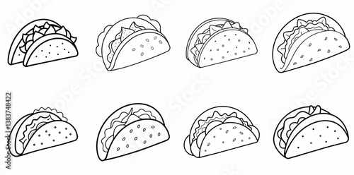 Tacos Outline Coloring Book Page Line Art Drawing Set