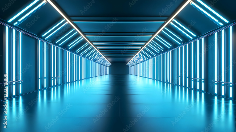 Fototapeta premium Futuristic Neon Blue Tunnel Corridor
