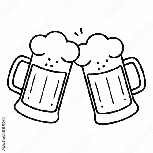Toasting Beer Glasses Outline Coloring Book Page
