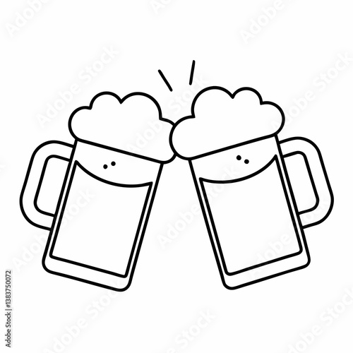 Toasting Beer Glasses Outline Coloring Book Page
