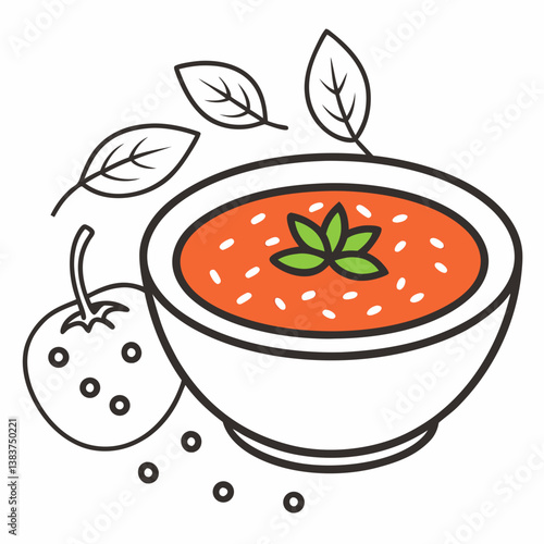 Tomato and Lentil Soup Outline Coloring Book Page
