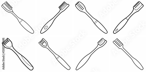 Toothbrush Outline Coloring Book Page Line Art Drawing Set